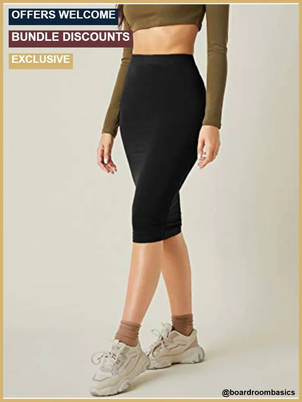 Viscose Elastane High Waist Bodycon Pencil Midi Skirt - Picture 2 of 5